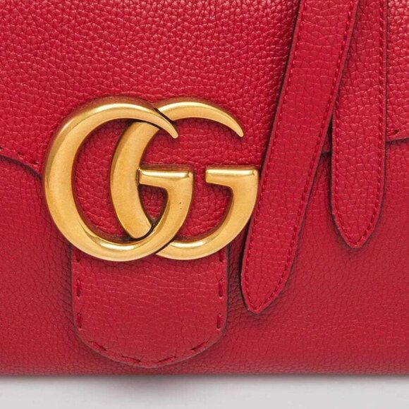 Gucci Red Pebbled Leather Marmont Top Handle Bag - Picture 6 of 12